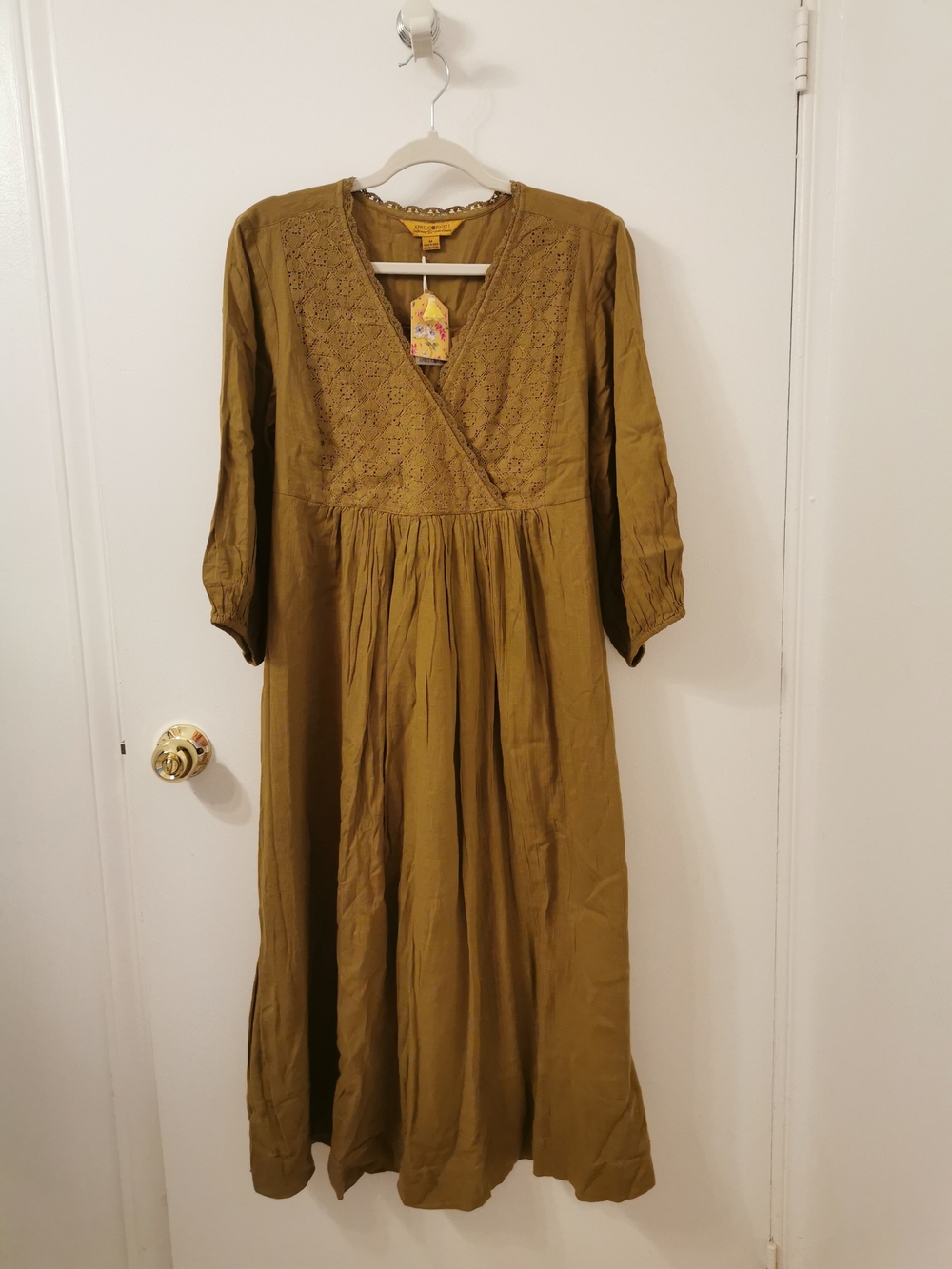 April Cornell Cotton Midi Dress - Olive Green - NEW